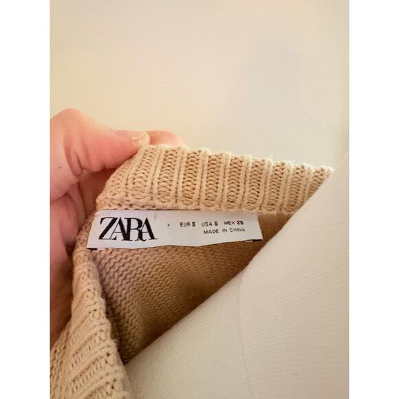 Zara Tan Cardigan Sweater Womens Small Patch Pocket Luxury Gold Button Up - Picture 8 of 8